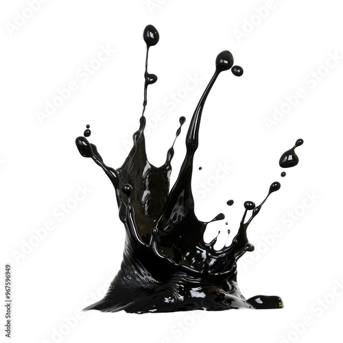  Black Liquid Splashing on Png Background.