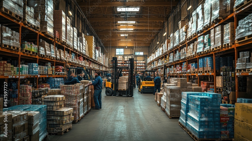 A warehouse with a lot of pallets and boxes A warehouse with a lot of pallets and boxes