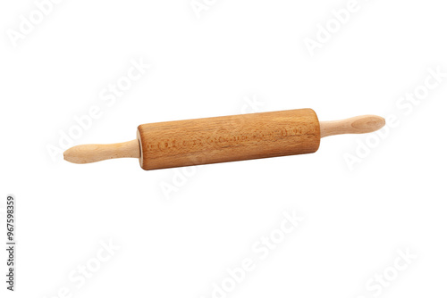 Kitchen wooden rolling pin for rolling out dough. A kitchen appliance for working with dough. No background. Preparation for baking. Horizontal