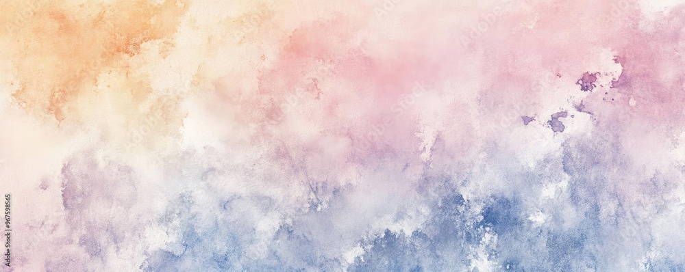 Fototapeta premium A soft watercolor background blending pastel hues of pink, orange, and blue, perfect for artistic or creative designs.