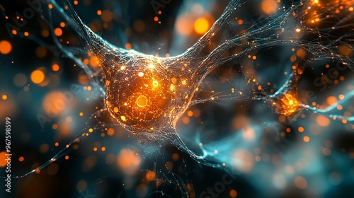 Abstract Visualization of a Neuron with Glowing Connections photo