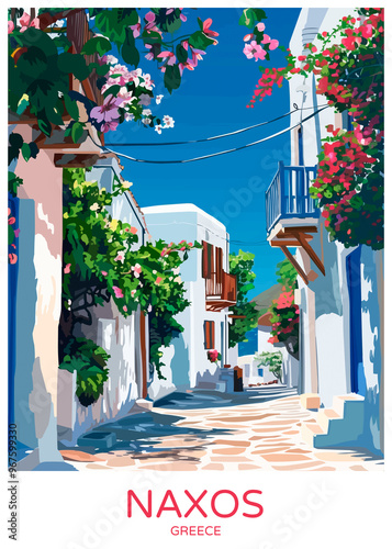 Naxos Greece Poster Illustration Travel Print Decor Gift Paper Canvas Wall Retro Art #967599330