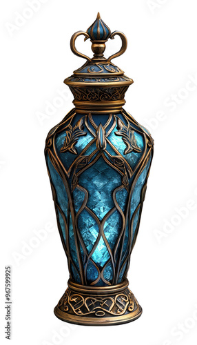 Wallpaper Mural An ornate blue glass vase with intricate gold detailing, perfect for decoration or collection in any elegant setting. Torontodigital.ca