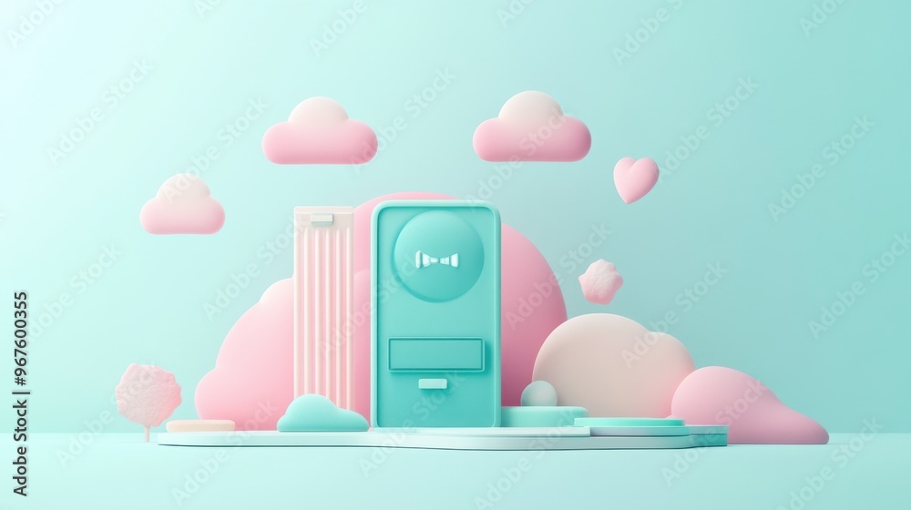 A whimsical illustration featuring pastel clouds and a retro-style phone with a playful design, set against a tranquil backdrop. A whimsical illustration featuring pastel clouds and a retro-style phone with a playful design, set against a tranquil backdrop.