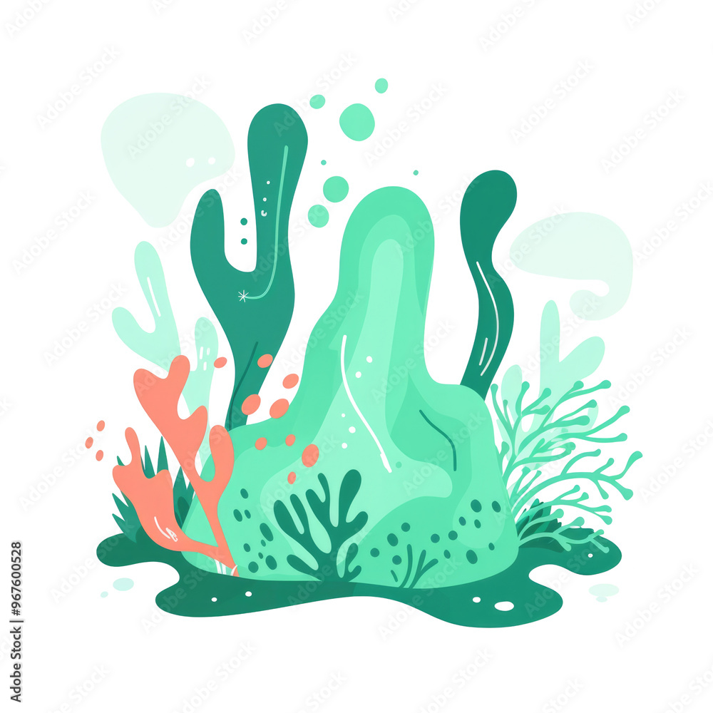 Fototapeta premium Orange and Green Coral Reefs Underwater Ocean Painting Png.