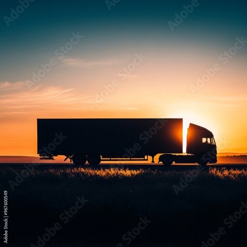 Truck on the highway at sunset