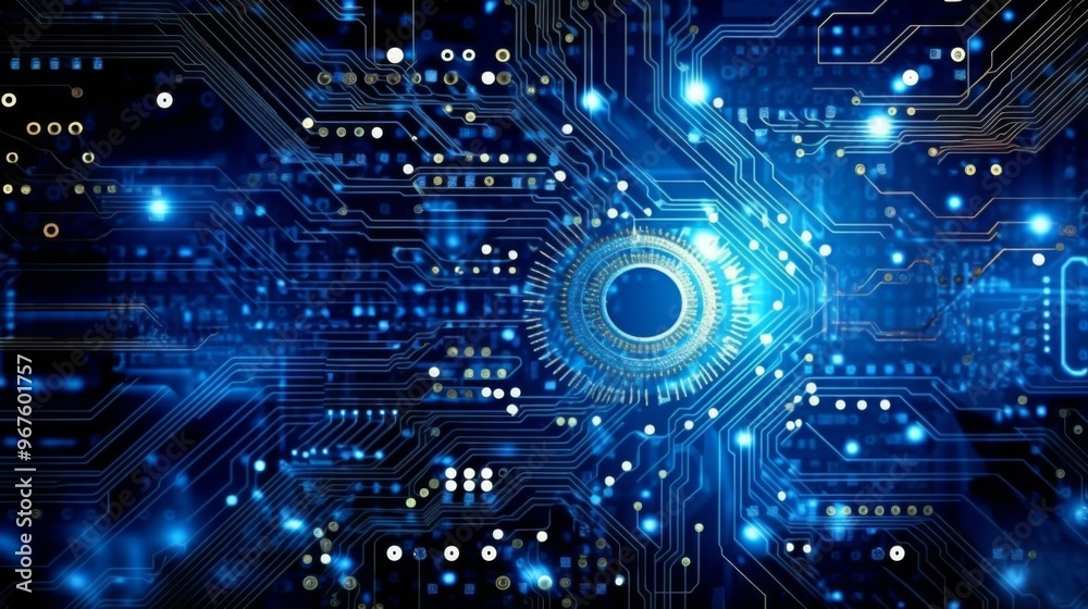 Fototapeta premium Abstract Circuit Board Pattern with Glowing Blue Lines