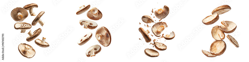 custom made wallpaper toronto digitalfalling shiitake mushroom slices on white background,transparent background