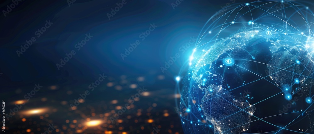 Fototapeta premium A blue globe with a network of lines surrounding it