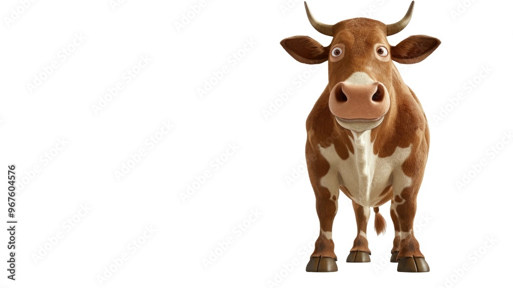 White and Brown Cow 3D Rendering Isolated on Png Background. White and Brown Cow 3D Rendering Isolated on Png Background.