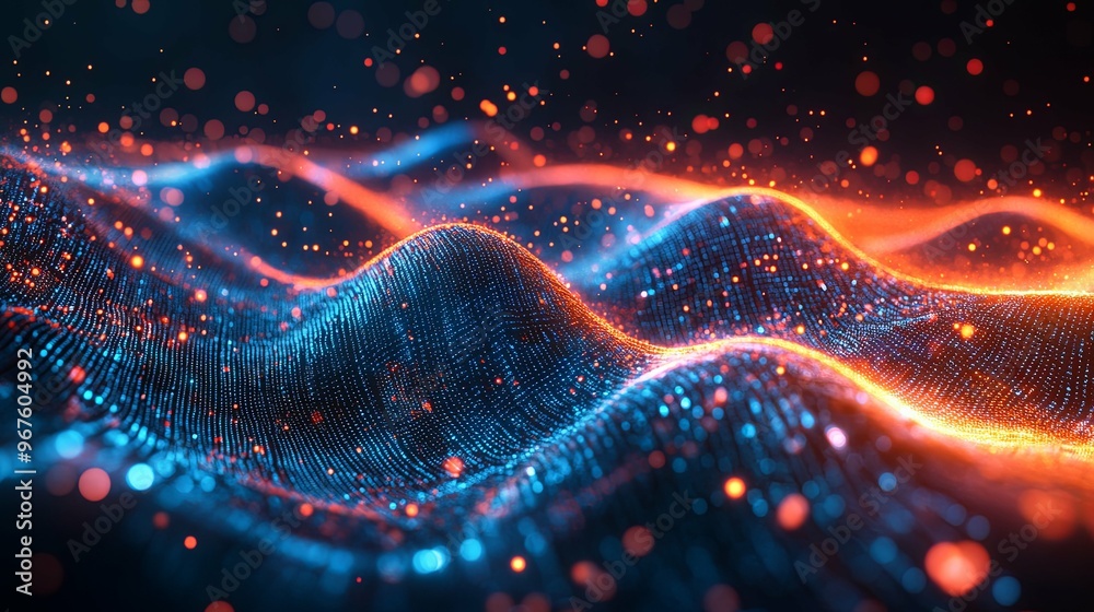 Abstract Blue and Orange Wavy Pattern with Glowing Lights Abstract Blue and Orange Wavy Pattern with Glowing Lights