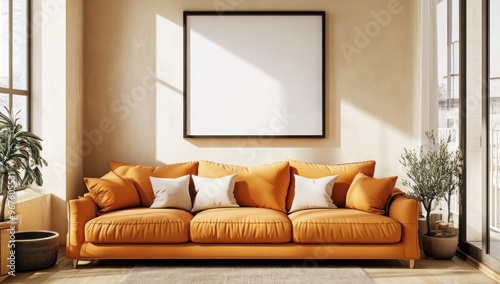 Modern Living Room Interior Design with Orange Sofa