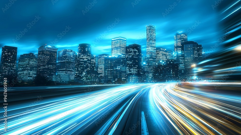 Obraz premium An abstract representation of city traffic at night.