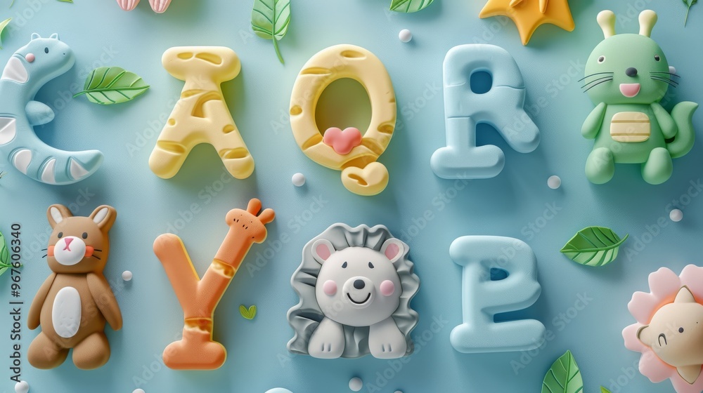 Naklejka premium Handmade plasticine. Polymer clay. 3D letters.