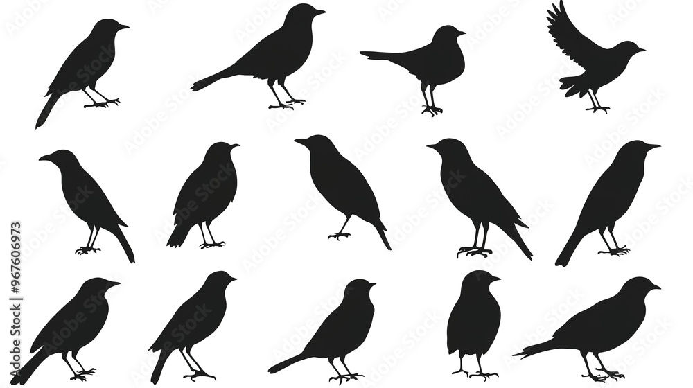 Obraz premium Set of birds silhouettes isolated on transparent background