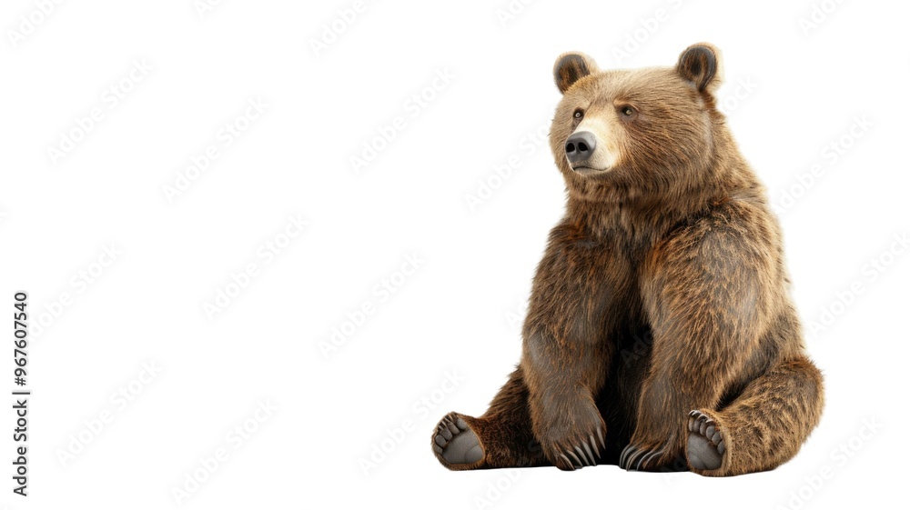 Fototapeta premium Brown Bear ( Ursus arctos) Sitting Isolated on Png Background.