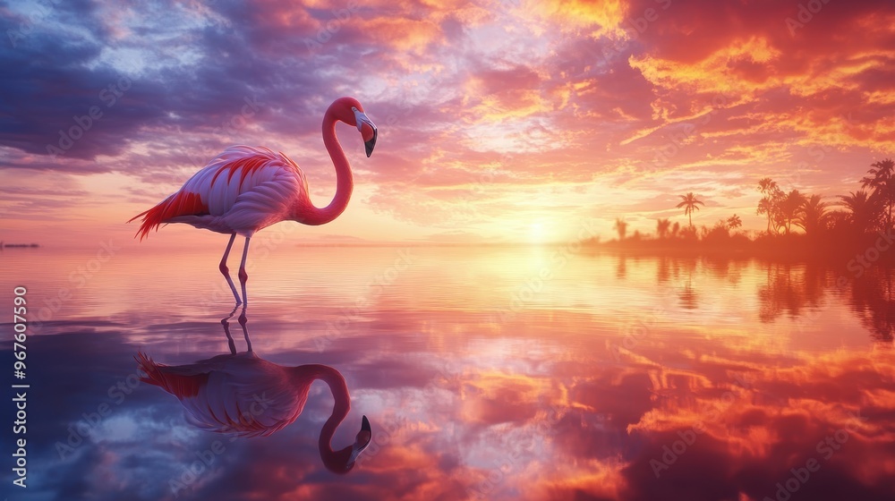 Fototapeta premium Pink Flamingo at Sunset