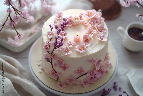 Beautifully decorated cake with pink flowers, perfect for celebrations and special occasions. A delightful treat for any dessert lover.