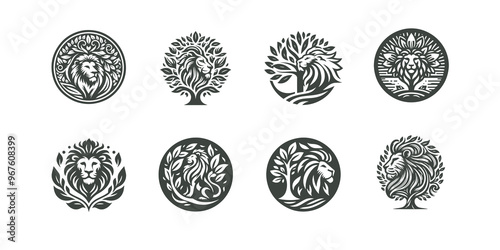 lion and leaf vector illustration