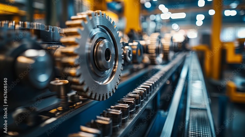 Close-up of a Metal Gear System in a Factory Setting Close-up of a Metal Gear System in a Factory Setting