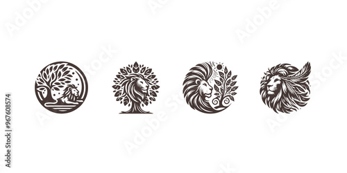 lion and leaf vector illustration