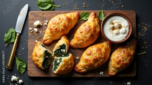 Börek Golden Turkish Pastry with Spinach and Feta photo