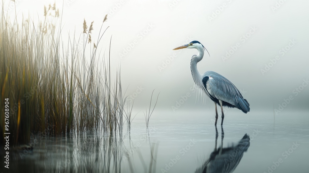 Naklejka premium Heron in the Mist
