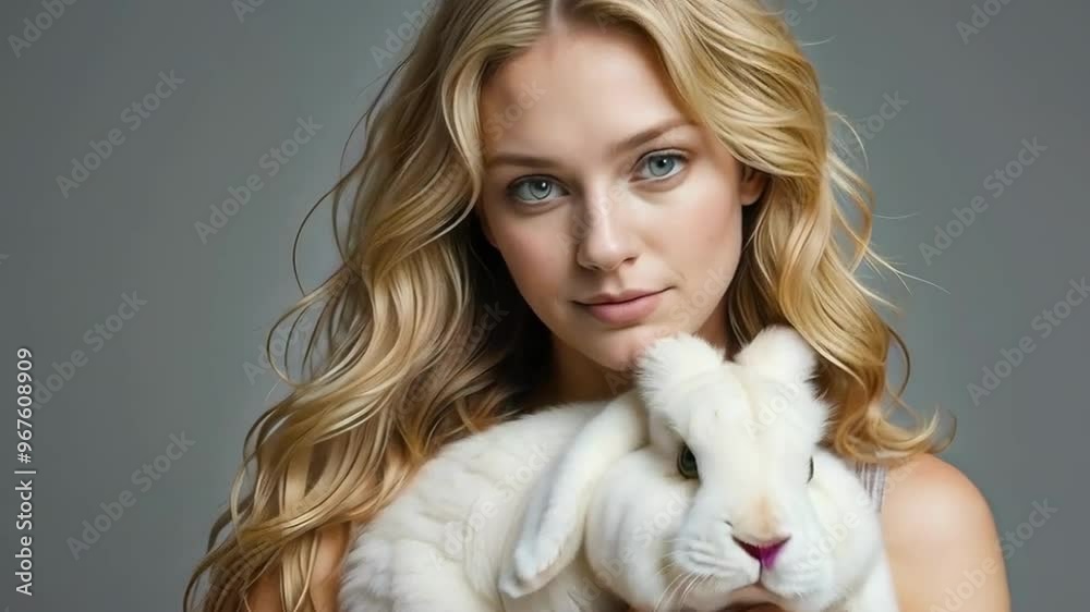 Portrait of a beautiful and noble girl Alice with a white rabbit Portrait of a beautiful and noble girl Alice with a white rabbit