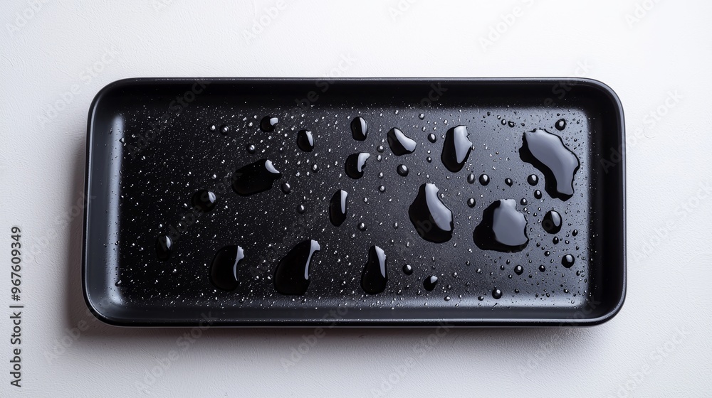Isolated on white, a rectangular black ceramic plate is viewed from above. Isolated on white, a rectangular black ceramic plate is viewed from above.