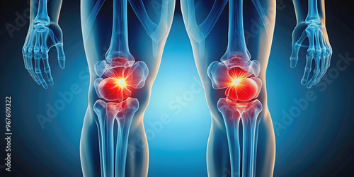 Crystal-clear image of healthy knees next to a depiction of arthritic discomfort, highlighting resilience, knees photo