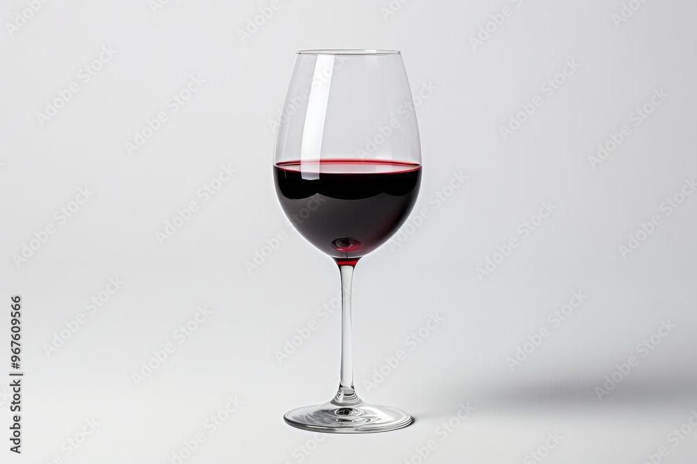 Elegant glass of red wine standing alone on a minimalist white background in soft lighting Elegant glass of red wine standing alone on a minimalist white background in soft lighting