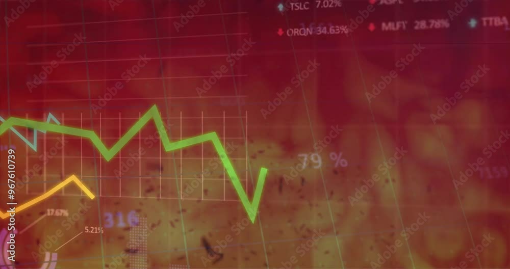 Animation of financial data processing over flames Animation of financial data processing over flames