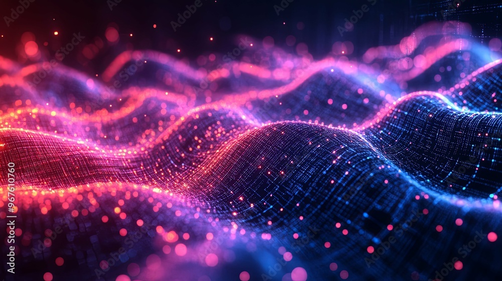 Abstract Wavy Pattern with Glowing Red and Blue Lights Abstract Wavy Pattern with Glowing Red and Blue Lights