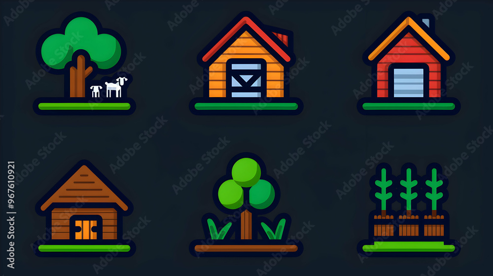 Fototapeta premium Set Farming Related Vector Line Icons. Contains