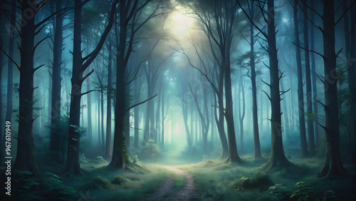 Mysterious and eerie forest shrouded in darkness , heart, darkness, mysterious, eerie, forest, trees, shadows, haunting