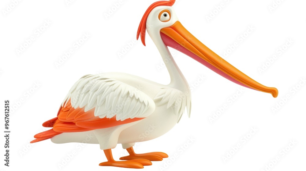 3D Bird of Pelican Character Isolated Png in White and Orange Color.