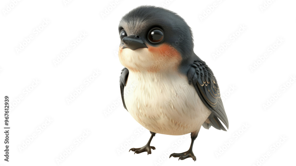 Naklejka premium Cute Swallow Bird Perched on Isolated Png Background.