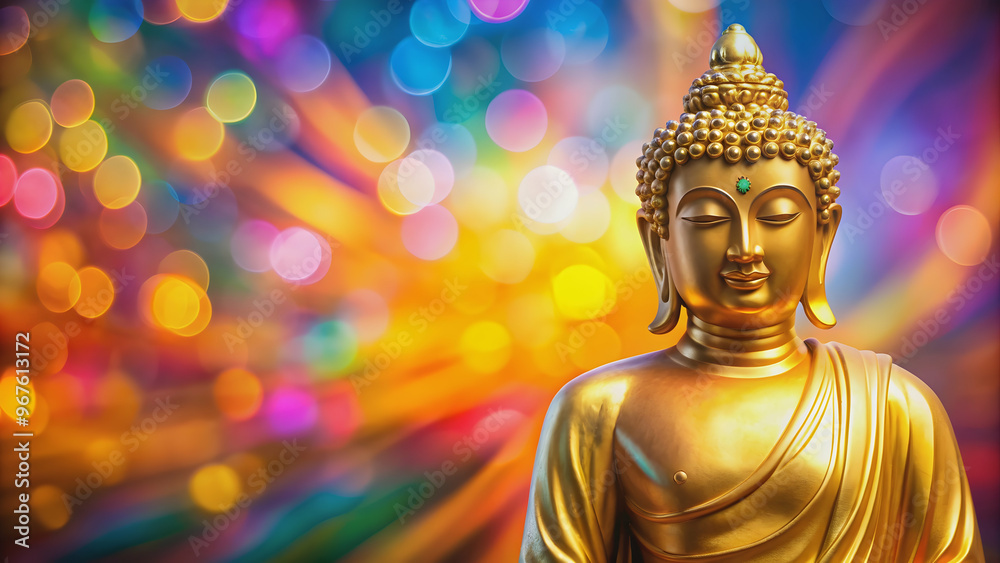 Golden buddha statue standing out on vibrant colorful background, golden, buddha statue, religion, spiritual Golden buddha statue standing out on vibrant colorful background, golden, buddha statue, religion, spiritual