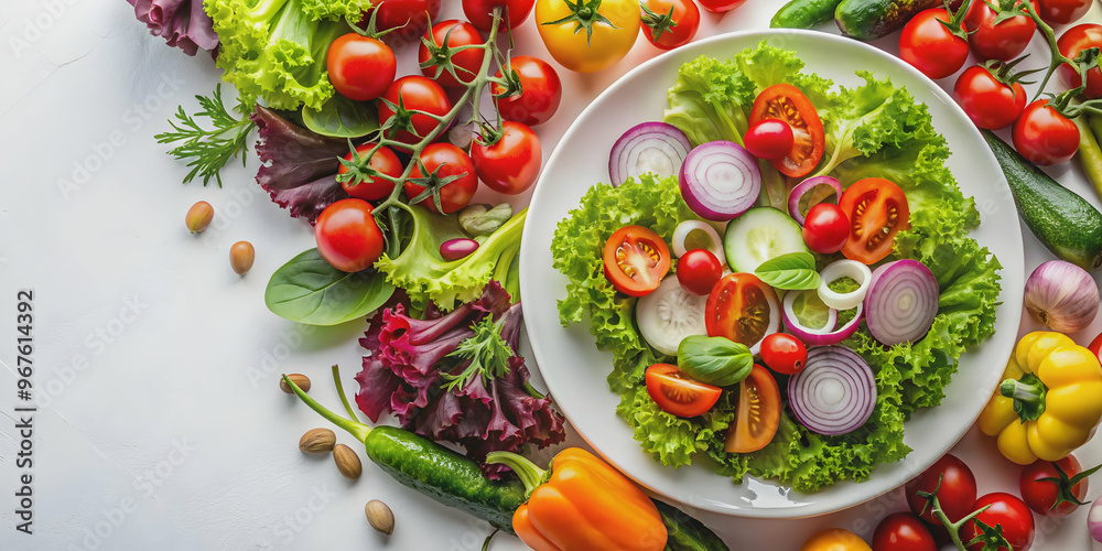 Fresh salad vegetables on a clean white background, salad, vegetables, fresh, healthy, clean, non-toxic, organic Fresh salad vegetables on a clean white background, salad, vegetables, fresh, healthy, clean, non-toxic, organic