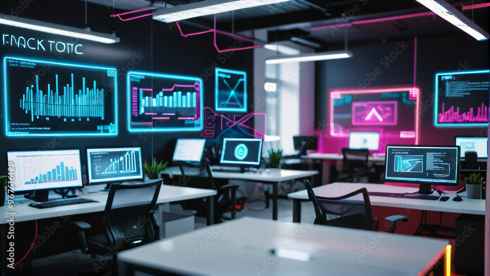 Futuristic modern office technology layout AI future Futuristic modern office technology layout AI future