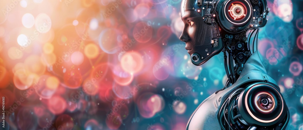 A robot with a face and a pair of headphones A robot with a face and a pair of headphones