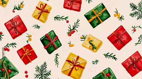 Christmas gift wrap pattern, printable, plain background.