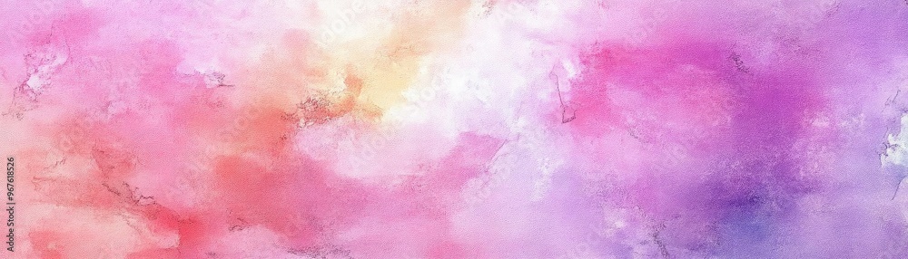 Obraz premium Soft and colorful watercolor background featuring a blend of pink, purple, and golden hues, ideal for design and creative projects.