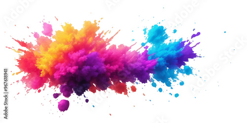 Multicolor powder explosion on White background. Colored cloud. Colorful dust explode. Paint Holi. colorful rainbow Holi paint color powder explosion with bright colors isolated white background.	