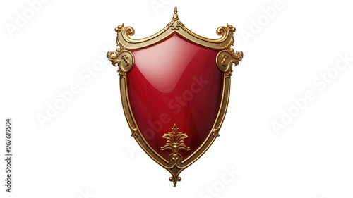 Security and protection brass metal shield 3d rendering isolated on png background.