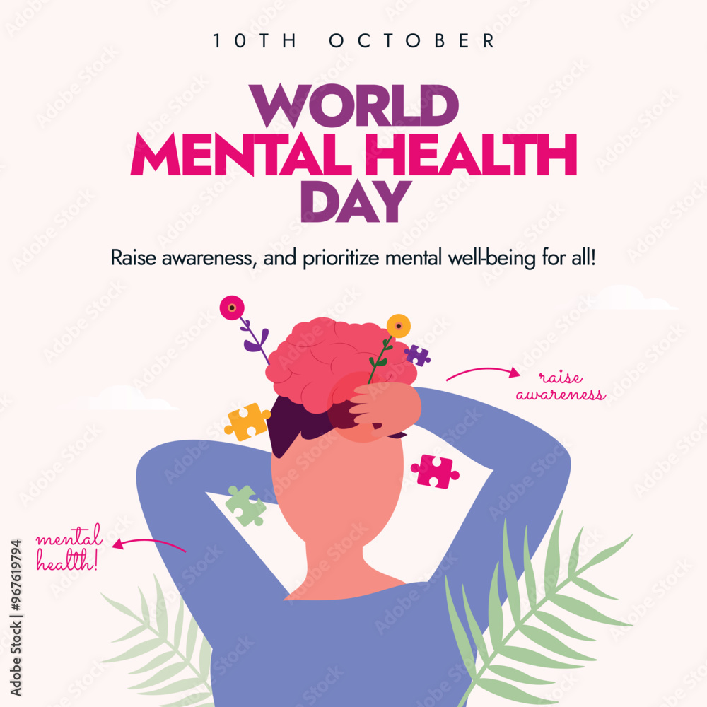 World Mental Health day. 10th October Mental health awareness banner ...