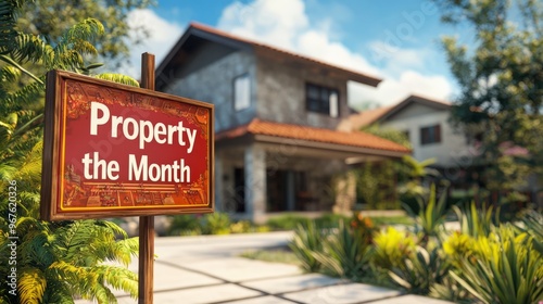 Property of the Month Sign in Front of House