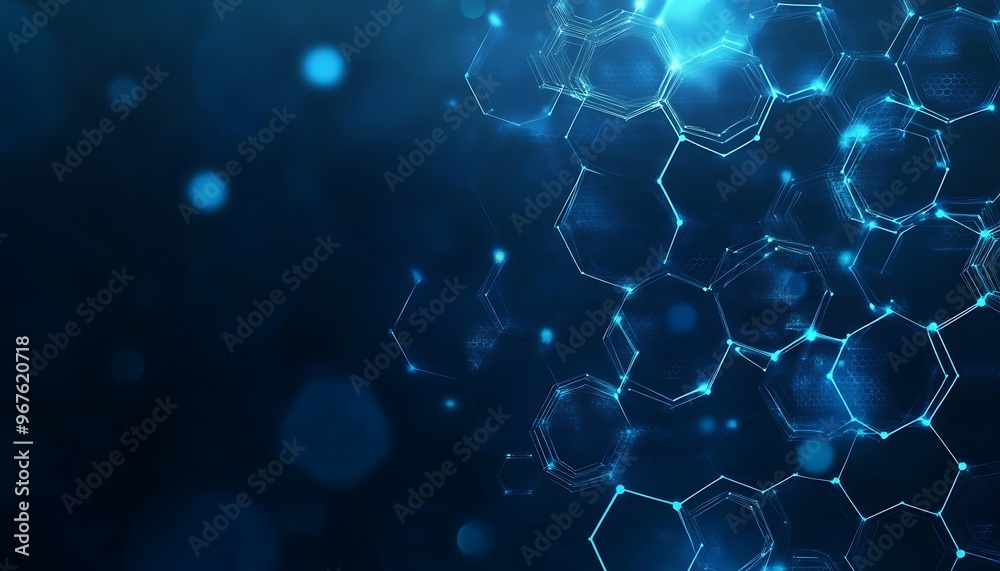 Abstract blue background with hexagon patterns and glowing lights for technology or science concept
Abstract blue background with hexagon patterns and glowing lights for technology or science concept