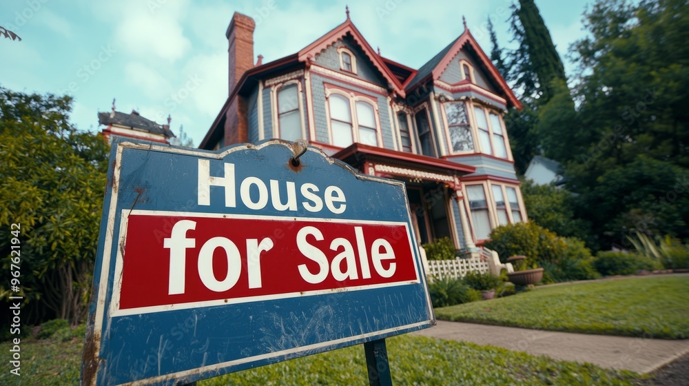 Fototapeta premium For Sale Sign in Front of Victorian Home