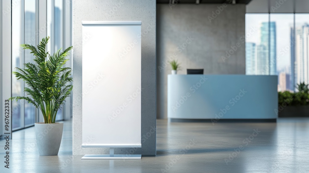Blank Roll-Up Banner Mockup in Modern Office Space